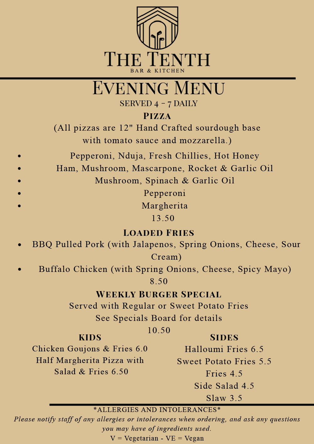 The Tenth Bar & Kitchen menu - Manston Golf Centre